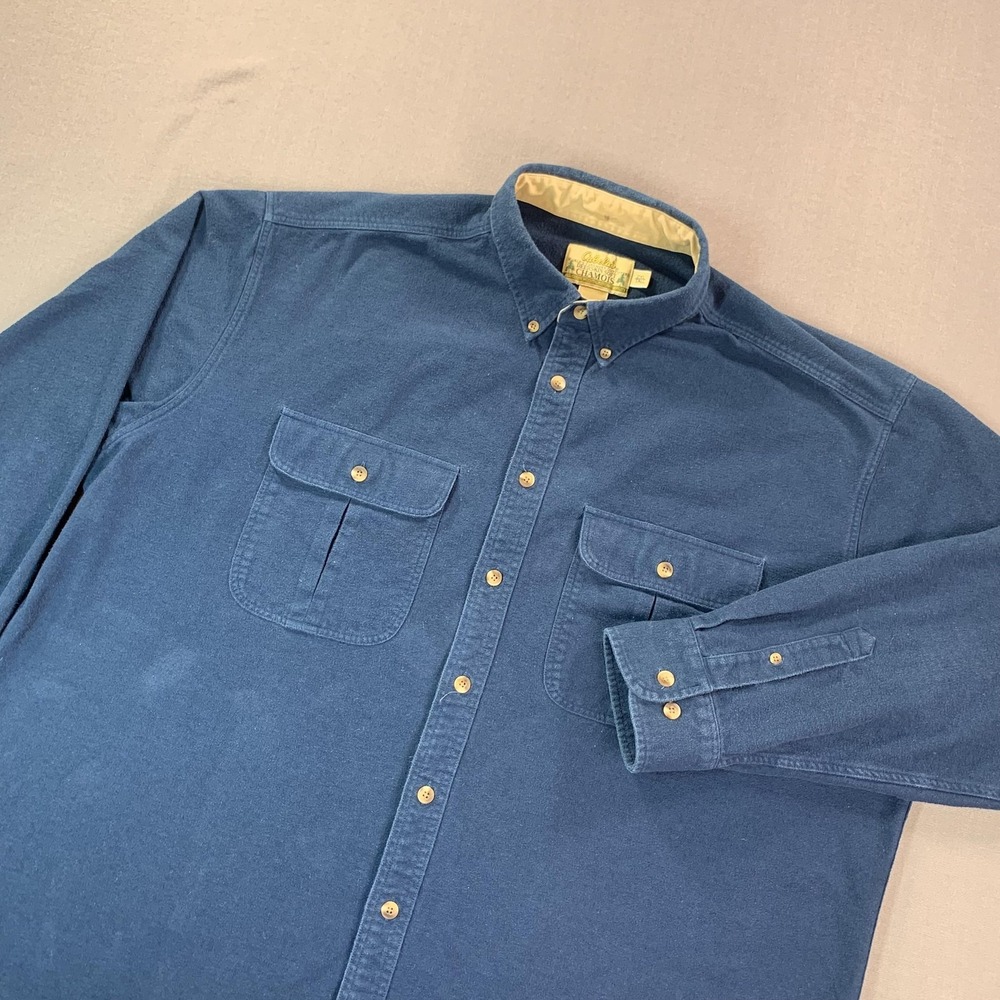 Cabela's Chamois Shirt Men 2XLT Blue Deerskin‎ Cotton Flannel Button Long SLV